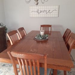 $499 OBO | Solid Wood Dining Table w/Leaf + 6 Comfortable Chairs (19”x19”)