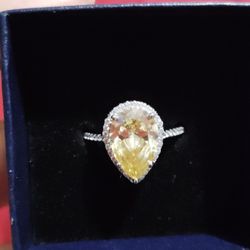 Sterling Silver Pear Shaped Ring Cubic Zirconia Size 8