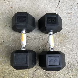 40 Lbs Dumbbells Rubber Hex New Pair