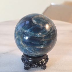 0.7 Lb (295g) Flashy Blue Apatite Sphere Quartz Crystal