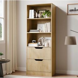 Natural Color 3 Tier Bookcase with Drawers