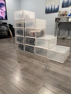 Clemate Upgraded X-Large Shoe Organizer,Shoe Storage Organizer,12 Pack,Shoe Box Clear Plastic Stackable,Drop Front Shoe Box with Clear Door, Shoe Cont