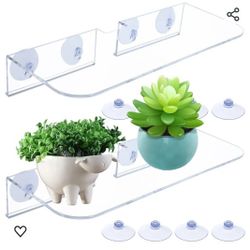 Finderomend 2 Pieces Ledge Suction Cup Window Shelf Transparent Acrylic Plant Window Shelf for Indo