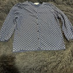 Garnet Hill Size Small Blue White Polka Dot Cardigan Sweater 3/4 Sleeves  *All items buy one get one for $1*