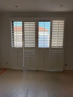 White Plantation Shutters for Patio/Sliding Glass Door – 4 Panels with Track