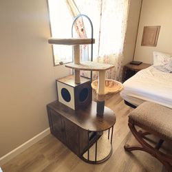 cat tree and litterbox enclosure