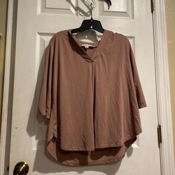 Brown short sleeve blouse with a V-neckline