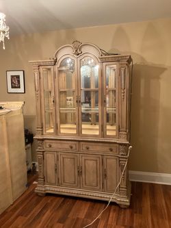 Large Ornate China Cabinet with Lighted Display