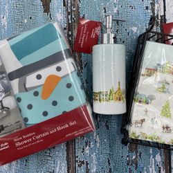 Bathroom Winter Set With Shower Curtain And Hooks