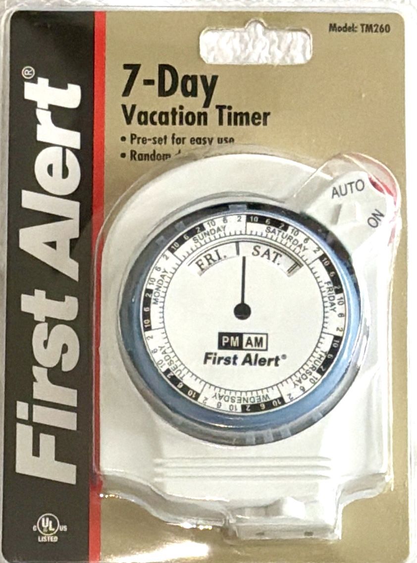 First Alert 7-Day Vacation Timer, model TM260. New in sealed package!