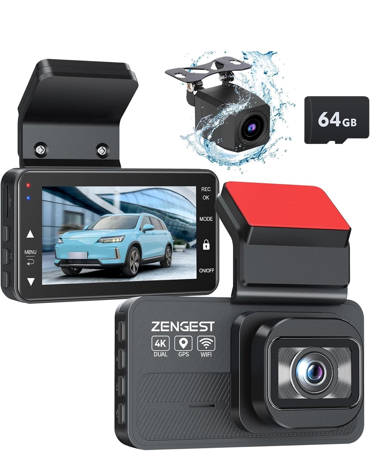 Dash Cam Front and Rear, 4K FHD Dual Dash Camera for Cars, Dash