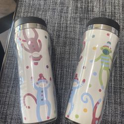 Lot Of 2 Monkey Coffee Tumblers Cups 