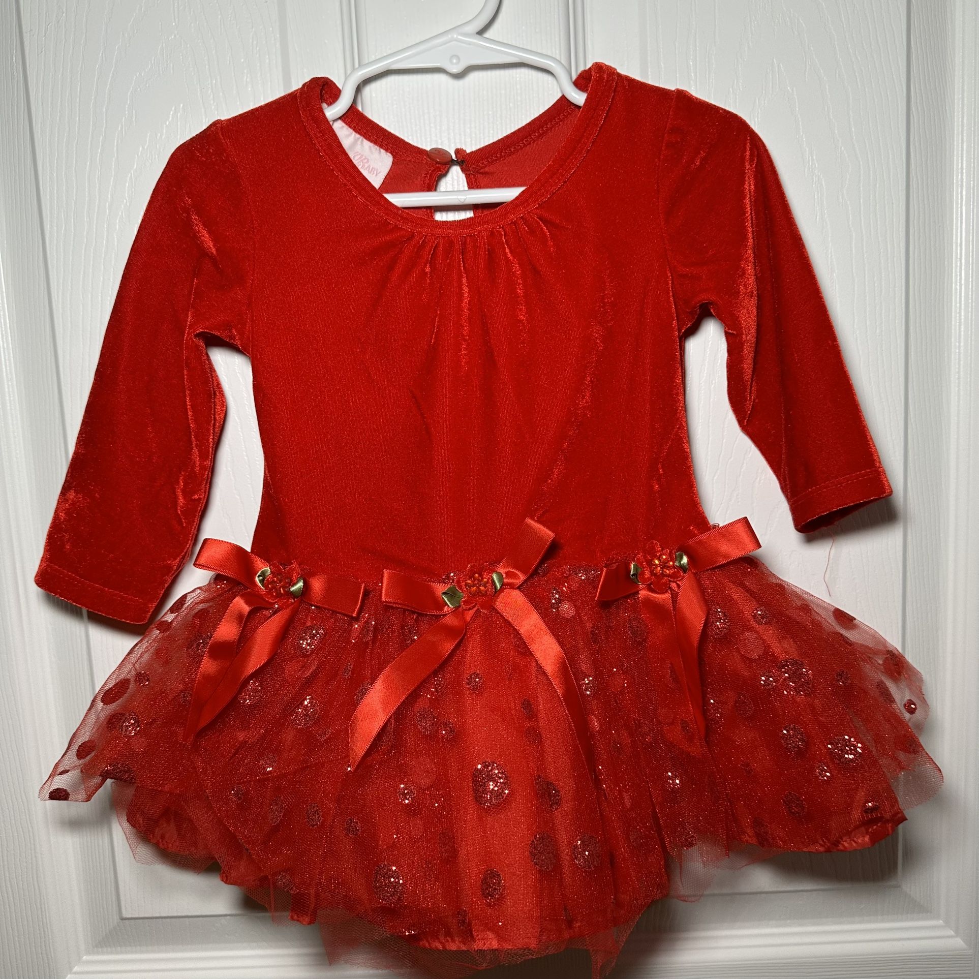 12M Bonnie Baby Girl Tutu Tulle Dress Long Sleeve Red Velour Valentine/ Holliday / Christmas/ Festive