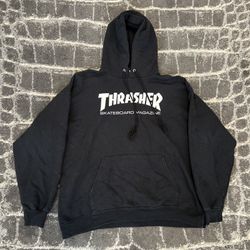 Thrasher Skateboard Magazine Black Pullover Hoodie Men Size L - Y2K Grunge Shirt