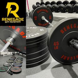 Brand New Renegade 260 Pound Olympic Bumper Plate Set With Chrome CrossFit Olympic Barbell Free Delivery 