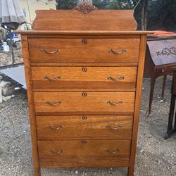 1920’s High Boy Tall Vintage Antique Dresser Chest Of Drawers