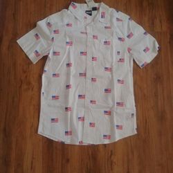 Adult Button Shirt With Motive American Flag