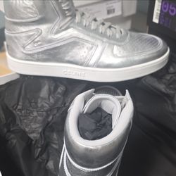 Celine Silver Metallic High-Top Sneakers