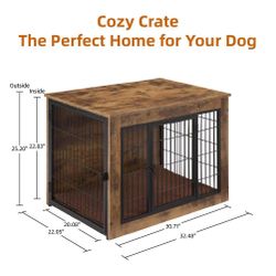 Dog Crate Furniture with Cushion, Wooden Dog 