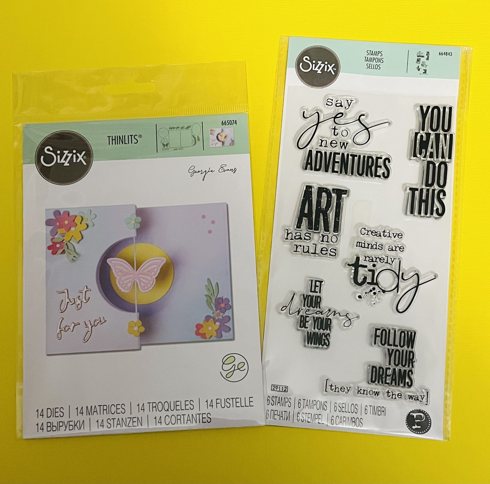 Sizzix 14pc Butterfly Spinner Card with FREE 6pc Good Vibes Stamps