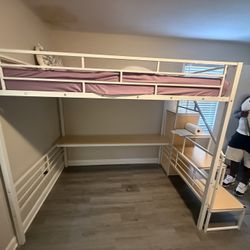 White Loft Bed With Desk