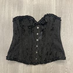 Women’s Black Floral Boned Gothic Corset Bustier Medium 8-10  (Asian XL) 