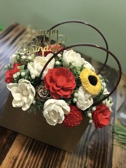 Birthday Gift With Wood Flowers