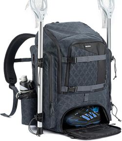 Lacrosse Backpack with Stick Holders - Large Sports Equipment Bag with Cleat Compartment for All-Season Players
