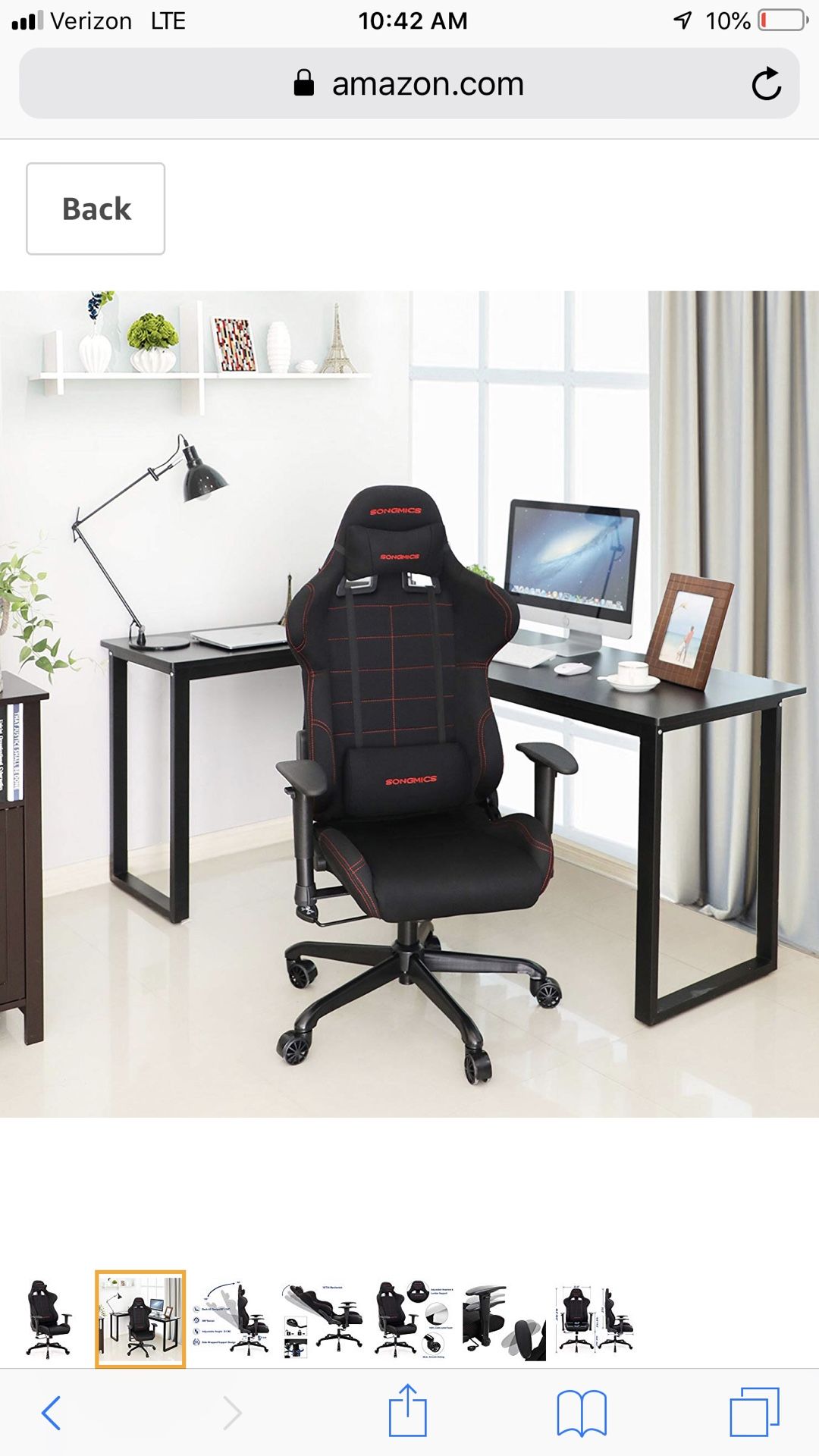 SONGMICS Gaming Chair Racing Sport Chair Ergonomic High-Back Office Chair with The Headrest and Lumbar Support Black URCG001