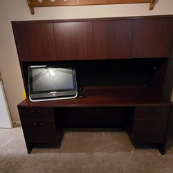 Solid Cheerywood Office Desk & Printer Cabinet  Very Heavy !!!