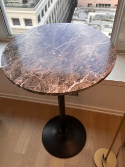Furmax Round Marble-Look High-Top Table