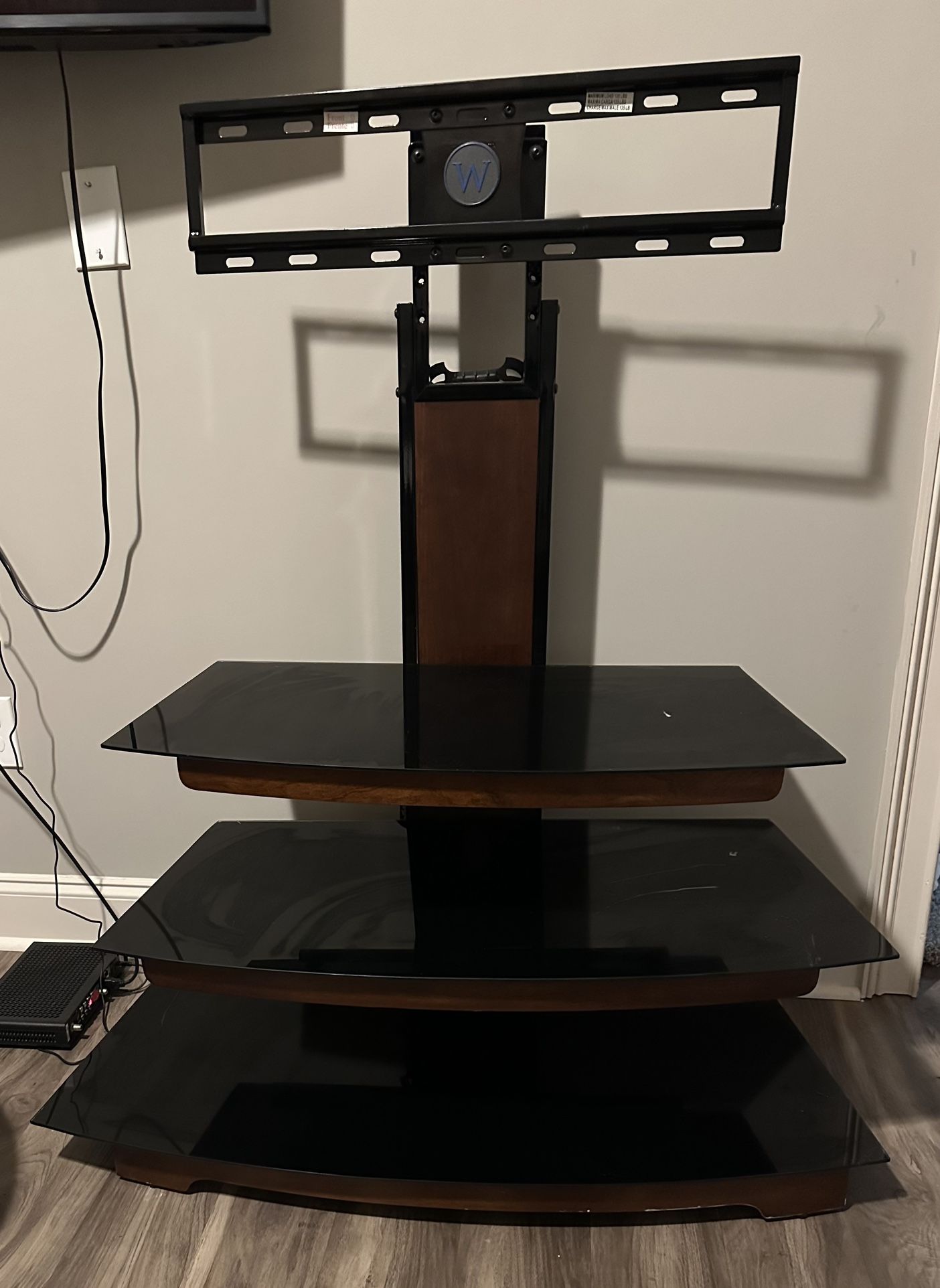 TV Stand With Black Glass Shelves & Wood Finish Comes With TV