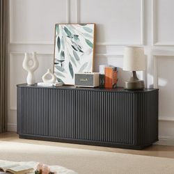 NEW Black Modern 64"Buffet Cabinet, Wooden Fluted Storage Cabinet Sideboard with Adjustable Shelves