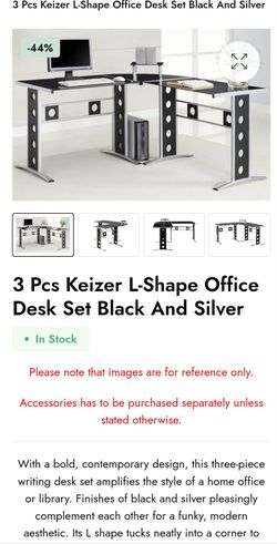 3 Pcs Keizer L-Shape Office Desk Set Black And Silver