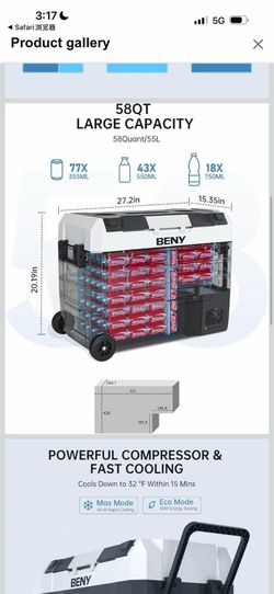 BENY Compressor Cool Box 55L 12/24V Car Fridge Dual Zone Electric Cool Box with App Control Freezer -20°C to 20°C for Car, Camping, Truck, Boat, Trave
