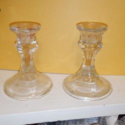 Glass Candle Holders. Pair 