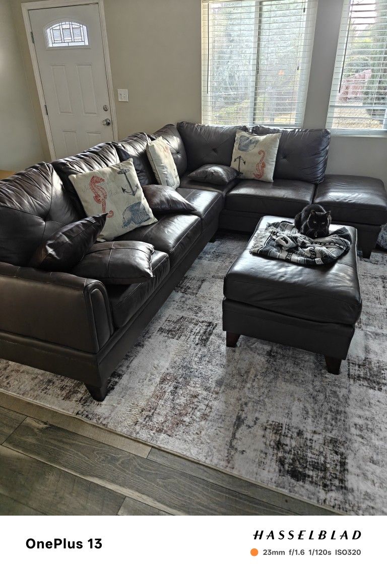 Real Leather Couch With Ottoman