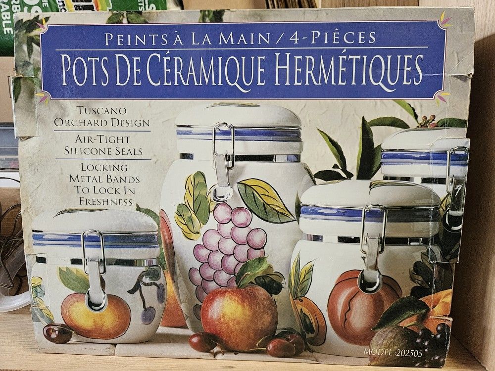 Brand New Tuscano Orchard Kitchen Canister Set – Hand Painted Fruit Design 🍋
