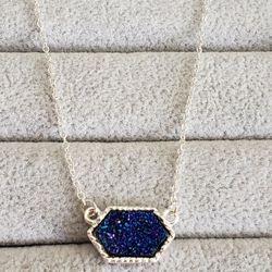 Dark Purple Blue Pendant..silver Necklace,19 Inches Long 