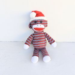 FIESTA Sock Monkey Holiday Plush Santa Hat Stuffed Animal Toy Striped 14"