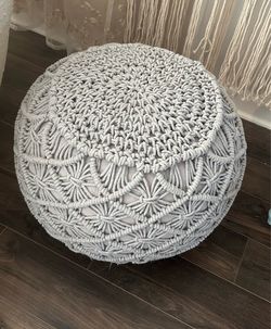 Macrame Knit Pouf/Ottoman/Table, Gray, 20x20x14”