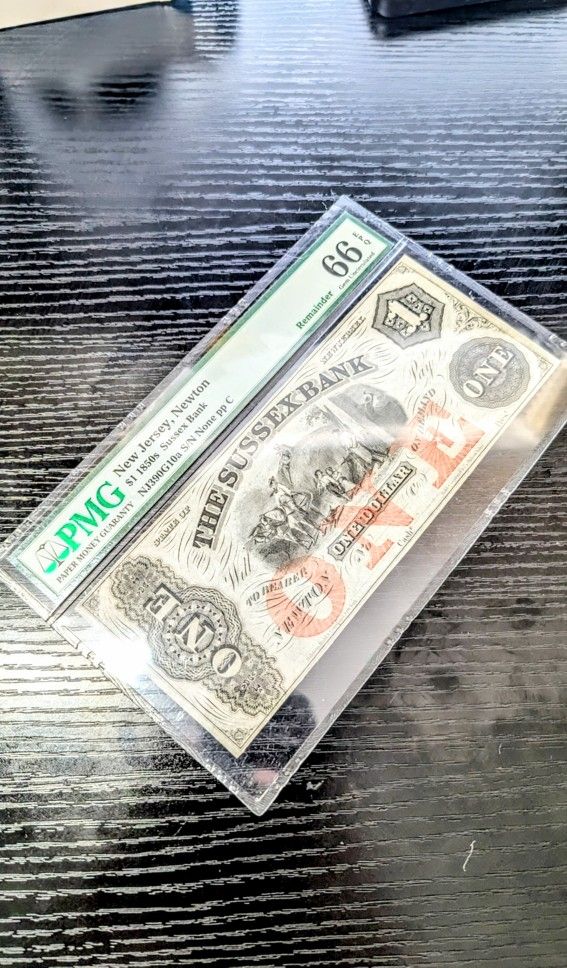 1850 New Jersey Obselete Banknote - Newton - Sussex Bank $1 - PMG Gem Uncirculated 66 EPQ 
