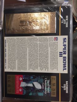OFFICIAL NFL 22K GOLD TICKET - SUPER BOWL III