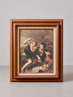 Framed Reproduction of Murillo’s “Children Eating a Tart” – Two Boys with Dog and Fruit Basket