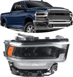 Black Headlights Assembly Compatible with 2019-2024 Dodge Ram 2500 3500 Headlamp LED Type Right Passenger Side