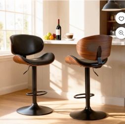 Adjustable Swivel Bar Stool with Back PU Leather Bentwood Counter Chair Black