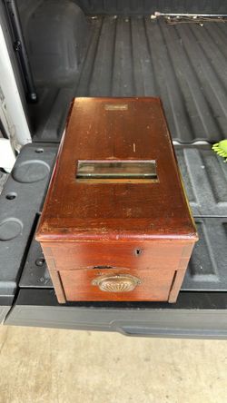 VINTAGE ENGLISH GLEDHILL'S PATENT CASH TILL WOOD CASH REGISTER MONEY BOX