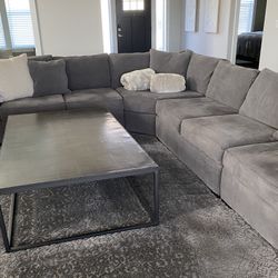 Gray Fabric Five Piece Sectional Sofa 