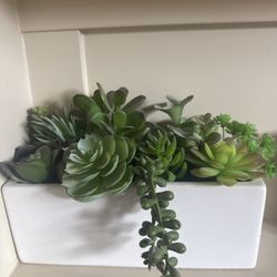  Faux Succulent Planter – Modern White Pot Home Decor