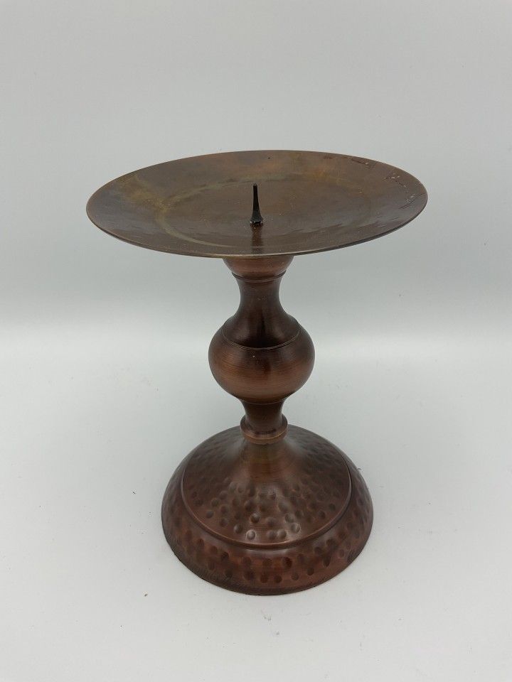 Hammered Copper Pillar Candle Holder- 6in
